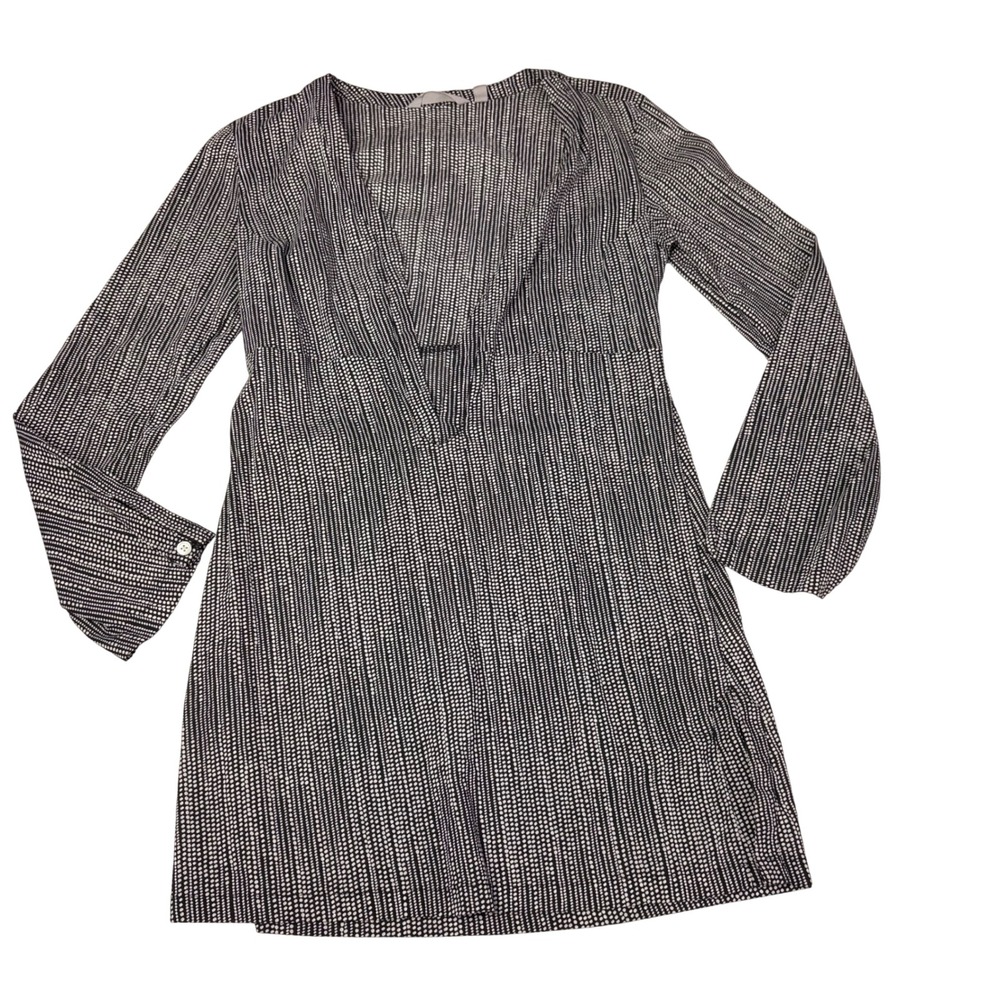 Athleta Yoga Black White‎ Dot Print Long Sleeve V Neck Tunic XS Made In India